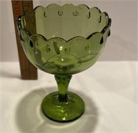Vintage Green Viking Glass Pedestal Candy Dish
