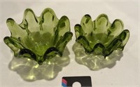 Vintage Green Viking Glass Lg & Sm Candle Holders