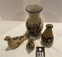 Tonala Mexican Hand Painted Vases & Birds