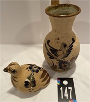 Tonala Mexican Hand Painted Vase & Bird