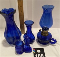 Cobalt Blue Vases, Toothpick Holder & Lantern
