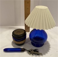 Cobalt Blue Lamp & Perfume Bottles