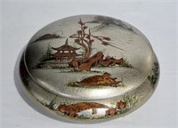 Metallic Hand Painted Porcelain Asian Lidded Bowl