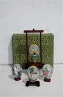 4pcs Reverse Painted Glass Eggs & Stands
