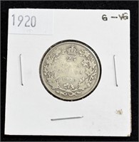 1920 CAD .25c Silver Coin G-VG