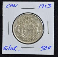 1953 CAD Silver .50c Coin