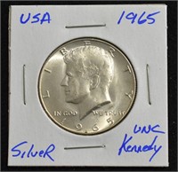 1965 USD Kennedy Silver Half Dollar UNC