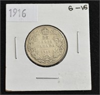 1916 CAD Silver .25c Coin G-VG