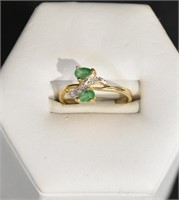 10kt Gold Genuine Emerald & Diamond Ring Sz 7.5