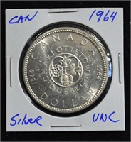 1964 CAD Quebec Silver $1 Coin UNC