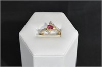 10kt Gold Ruby & White Sapphire Ring Sz 6.5