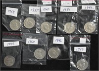 1929/35/40/41/42/44/46/49/60 CAD .05c Coins