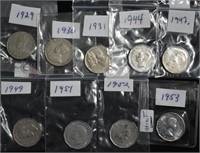 1929/30/31/44/47/49/51/52/53 CAD .05c Coins