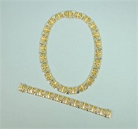 14K ITALIAN BICOLOR NECKLACE & BRACELET, 84GMS.