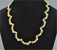 14K CARVED FLORAL BUTTON PEARL NECKLACE