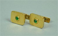 PAIR 18K CHAUMET PARIS GOLD & EMERALD CUFFLINKS