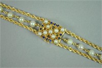 14K PEARL & SAPPHIRE COVERED BRACELET WATCH