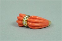 FRENCH 18K CORAL & DIAMOND RING