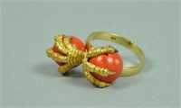 18K ITALIAN TWIN CORAL & CLAW RING