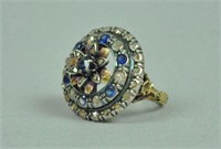 VICTORIAN SILVER-TOPPED DIAMOND & BLUE STONE RING