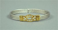 FRED OF PARIS STAINLESS, 18K & DIAM CABLE BRACELET