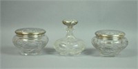 (3) PIECE HAWKES GRAVIC GLASS & SILVER VANITY SET