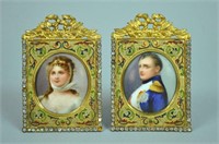 PAIR OF PORTRAIT MINIATURES IN JEWELED FRAMES