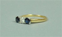 14K SAPPHIRE & DIAMOND THREE STONE RING