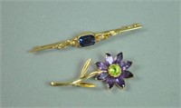 (2) 14K GEMSTONE PINS