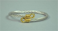 FRED OF PARIS STAINLESS &18K BYPASS CABLE BRACELET