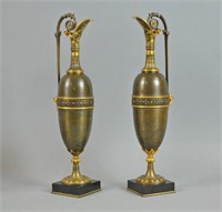 PAIR NEOCLASSICAL STYLE BRONZE EWERS