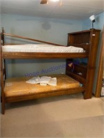 Wood bunk bed, mattress, lamp