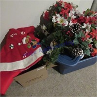 Tote & box of Christmas items