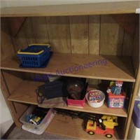 Bookshelf-wood, Fisher price truck , jack n box