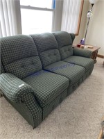 Sofa- green checker, reclining on ends