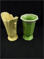 2 Vases. One green Haeger USA #198 vase 7.5" tall
