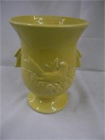 Yellow McCoy vase with cardinal on