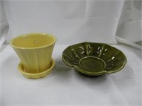 Yellow McCoy planter 4.5" tall and one green