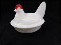 Westmoreland milk glass hen on nest, stamped WG