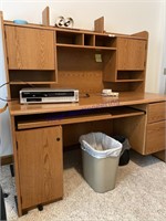 Desk, office chair, 2 garbage cans