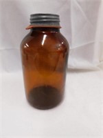 Brown Duraglass food/medicine jar w/ zinc lid,