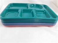 9 school lunch trays. 5 green SiLite, 1 pink