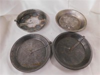 4 vintage metal pie pans, one Bakeking, one