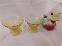 Pair of yellow crackle look dessert dishes -