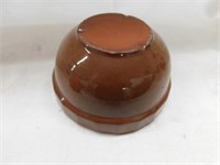 Small brown crock with white interior approx 6"
