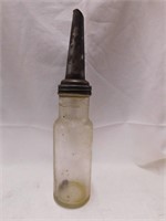 Taller glass oil bottle with galvanized metal