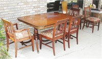 Vtg Wood Table w/ Leaf & Six Chairs