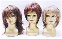 Three Women's Wigs with Displays