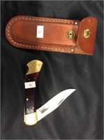 Ka-bar Pocket Knife With Leather Sheath