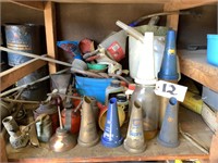 SHELF LOT OF OIL CANS & PRODUCTS